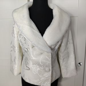 Brocade Jacket with Faux Fur collar,White House Black Market